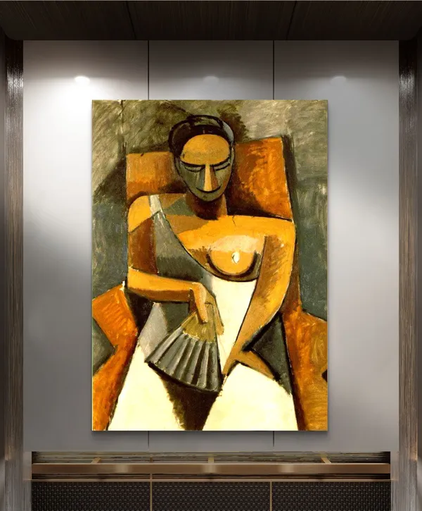 Woman_with_A_Fan_1907,_A_Painting_by_Pablo_Picasso,_Framed_Canvas,_Multicolor
