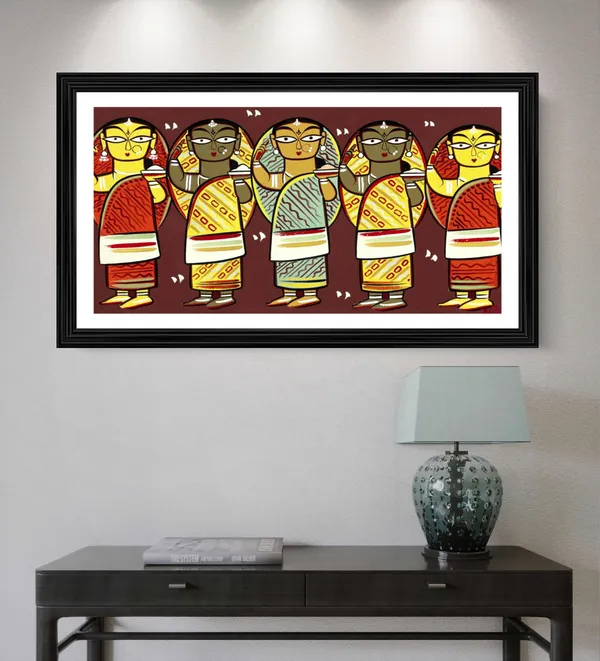 Five_Women_-_A_Jamini_Roy_Painting,_Framed_Wall_Decor,_Multicolor