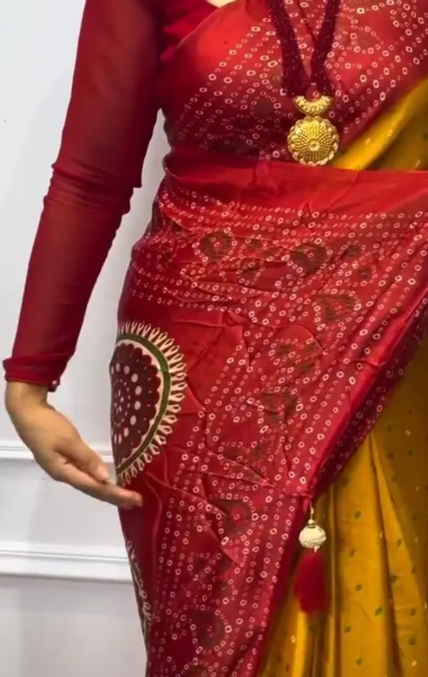 Mustard_and_Red_Bandhani_Saree_|_Ideal_For_Festive_&_Party_Wear