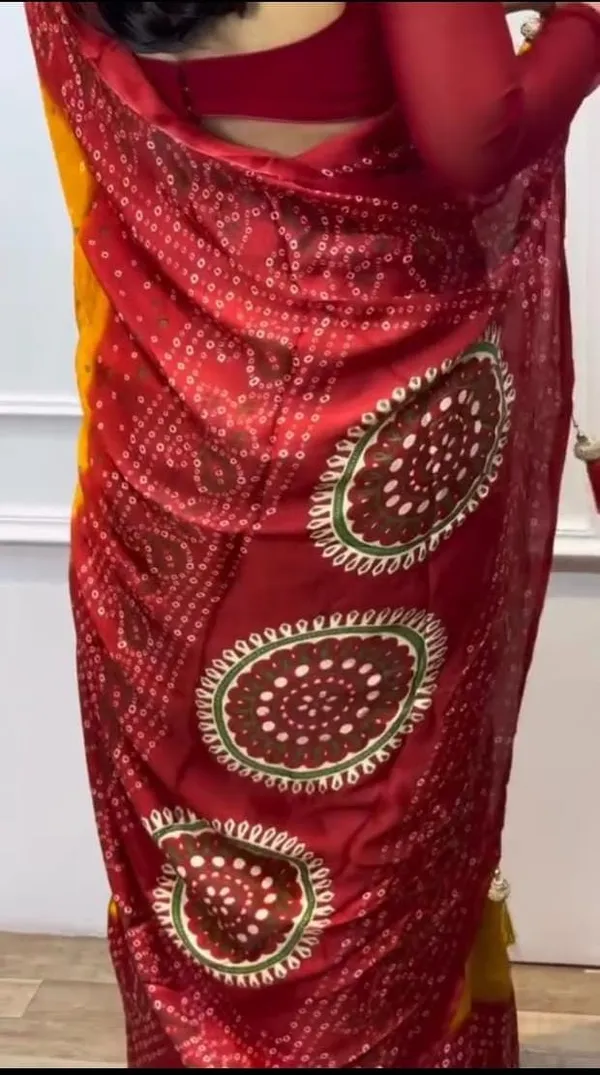 Mustard_and_Red_Bandhani_Saree_|_Ideal_For_Festive_&_Party_Wear
