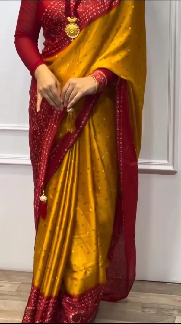 Mustard_and_Red_Bandhani_Saree_|_Ideal_For_Festive_&_Party_Wear