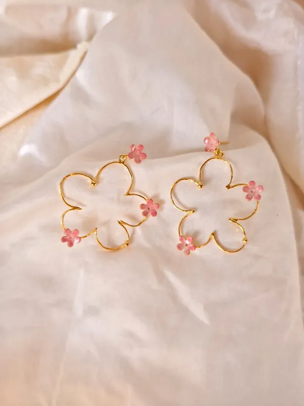 Kansya Jewelry Gold & Pink Flower Bloom Small Earrings For Women Price
