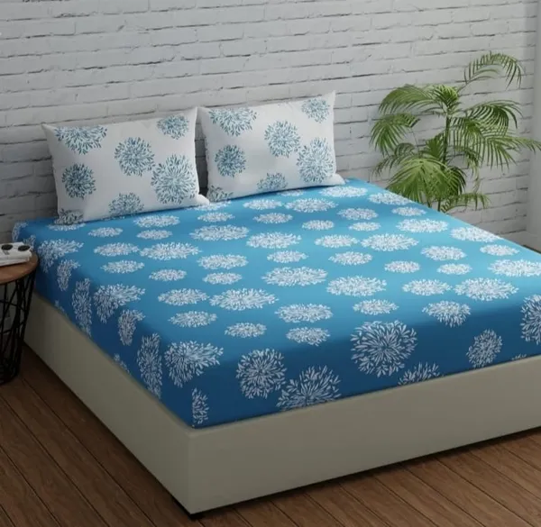 Elastic_Fitted_Bedsheet_with_Two_Pillow_covers_|_Blue_Pure_Cotton_King_Size_Bedsheet
