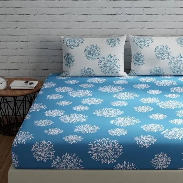 Elastic_Fitted_Bedsheet_with_Two_Pillow_covers_|_Blue_Pure_Cotton_King_Size_Bedsheet
