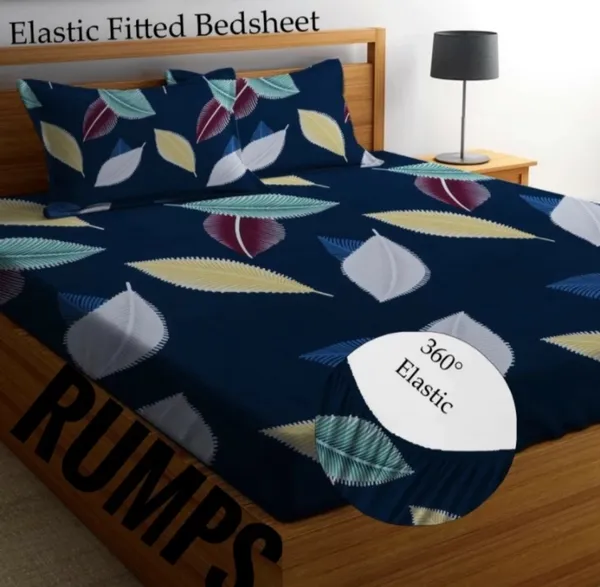 Elastic_Fitted_Bedsheet_with_Two_Pillow_covers_|_Blue_Pure_Cotton_King_Size_Bedsheet