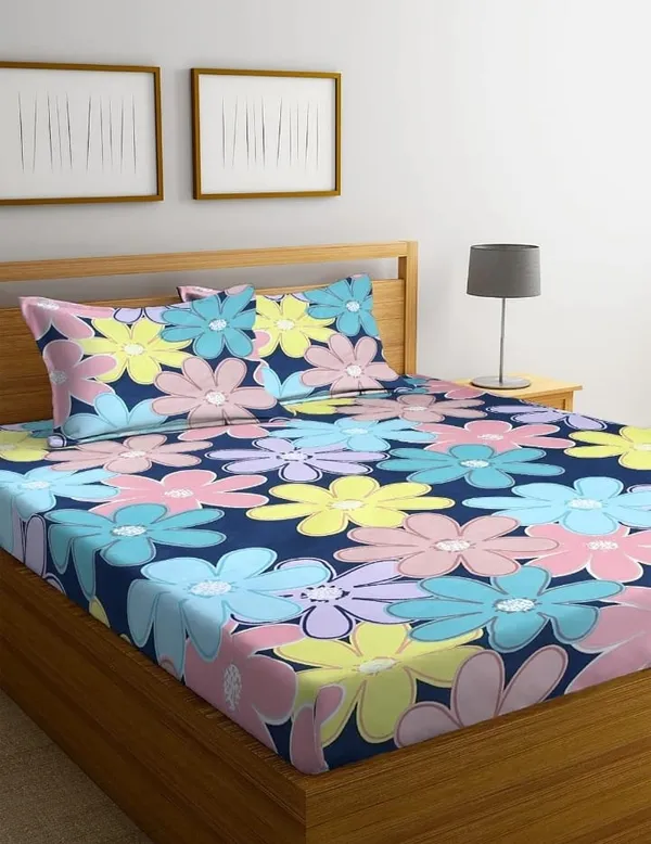 Elastic_Fitted_Bedsheet_with_Two_Pillow_covers_|_Multicolor_Pure_Cotton_King_Size_Bedsheet
