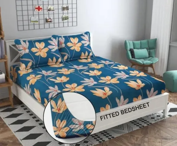 Elastic_Fitted_Bedsheet_with_Two_Pillow_covers_|_Blue_Pure_Cotton_King_Size_Bedsheet
