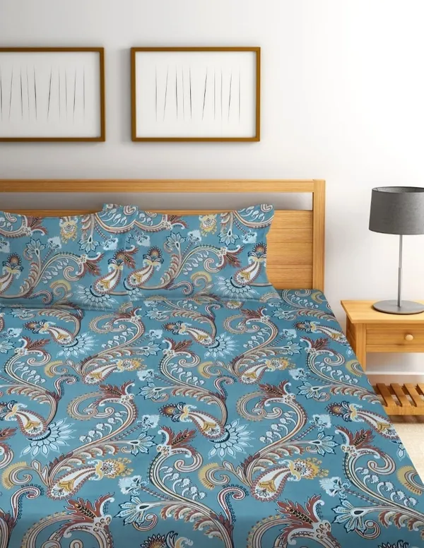 Elastic_Fitted_Bedsheet_with_Two_Pillow_covers_|_Blue_Pure_Cotton_King_Size_Bedsheet
