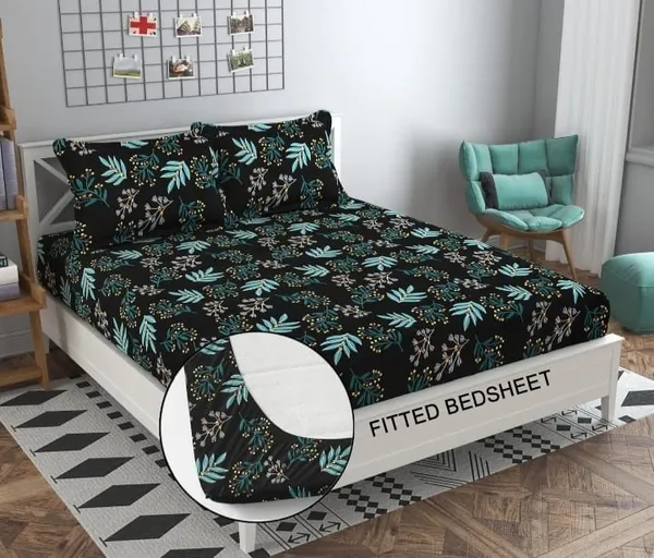Elastic_Fitted_Bedsheet_with_Two_Pillow_covers_|_Black_Pure_Cotton_King_Size_Bedsheet
