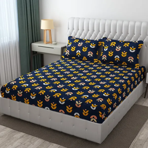 Elastic_Fitted_Bedsheet_with_Two_Pillow_covers_|_Black_Pure_Cotton_King_Size_Bedsheet