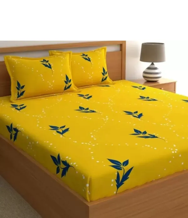 Elastic_Fitted_Bedsheet_with_Two_Pillow_covers_|_Yellow_Pure_Cotton_King_Size_Bedsheet