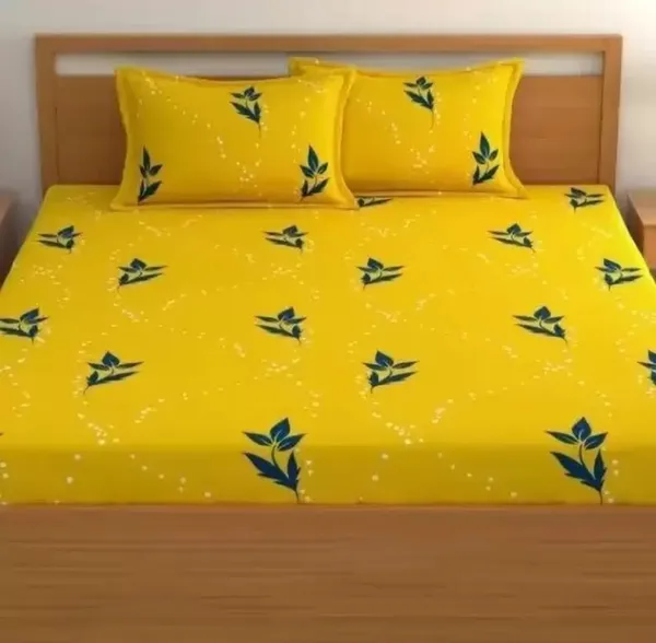 Elastic_Fitted_Bedsheet_with_Two_Pillow_covers_|_Yellow_Pure_Cotton_King_Size_Bedsheet