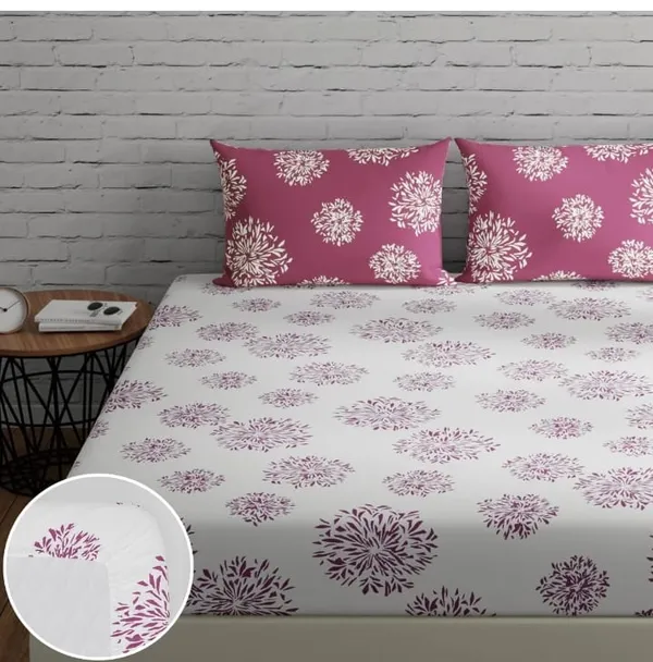 Elastic_Fitted_Bedsheet_with_Two_Pillow_covers_|_Pink_Pure_Cotton_King_Size_Bedsheet