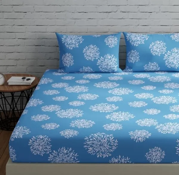 Elastic_Fitted_Bedsheet_with_Two_Pillow_covers_|_Blue_Pure_Cotton_King_Size_Bedsheet