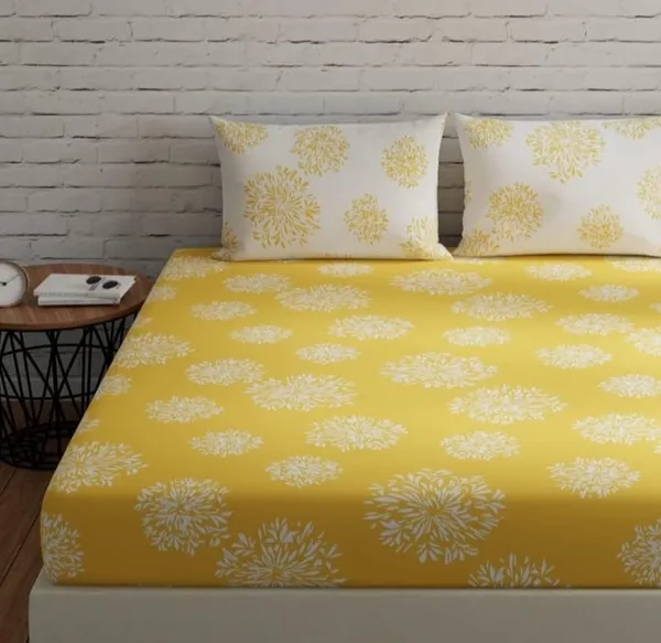 Elastic_Fitted_Bedsheet_with_Two_Pillow_covers_|_Yellow_Pure_Cotton_King_Size_Bedsheet