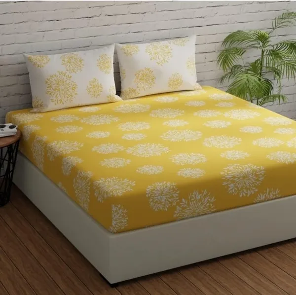 Elastic_Fitted_Bedsheet_with_Two_Pillow_covers_|_Yellow_Pure_Cotton_King_Size_Bedsheet