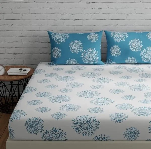 Elastic_Fitted_Bedsheet_with_Two_Pillow_covers_|_Blue_Pure_Cotton_King_Size_Bedsheet