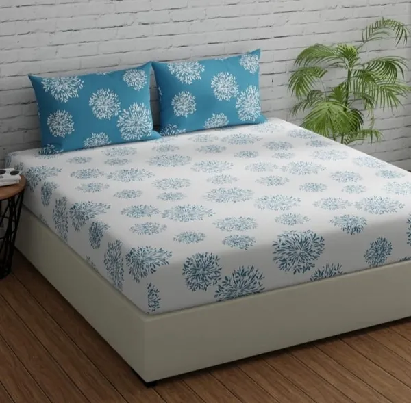 Elastic_Fitted_Bedsheet_with_Two_Pillow_covers_|_Blue_Pure_Cotton_King_Size_Bedsheet