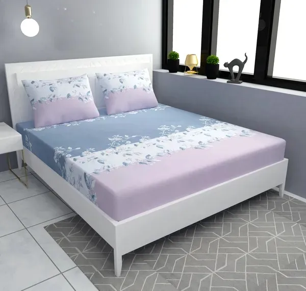 Elastic_Fitted_Bedsheet_with_Two_Pillow_covers_|_Pink_Pure_Cotton_King_Size_Bedsheet