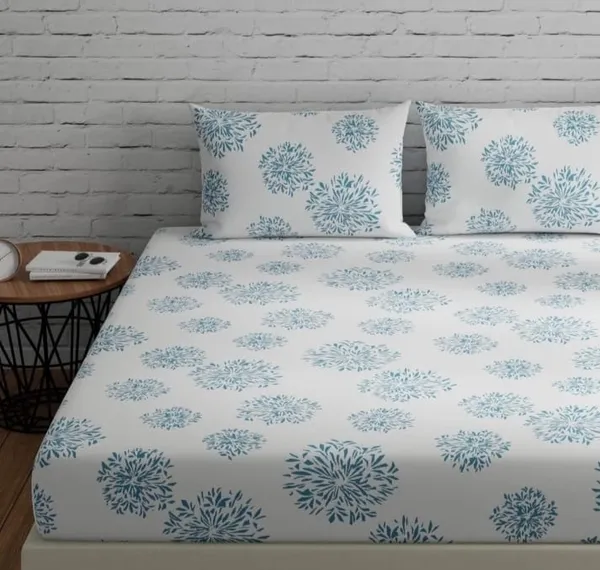 Elastic_Fitted_Bedsheet_with_Two_Pillow_covers_|_Blue_Pure_Cotton_King_Size_Bedsheet