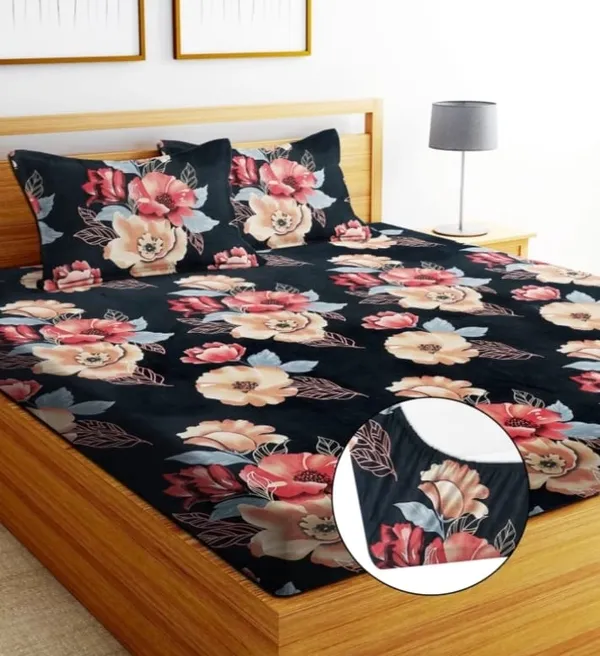 Elastic_Fitted_Bedsheet_with_Two_Pillow_covers_|_Black_Pure_Cotton_King_Size_Bedsheet

