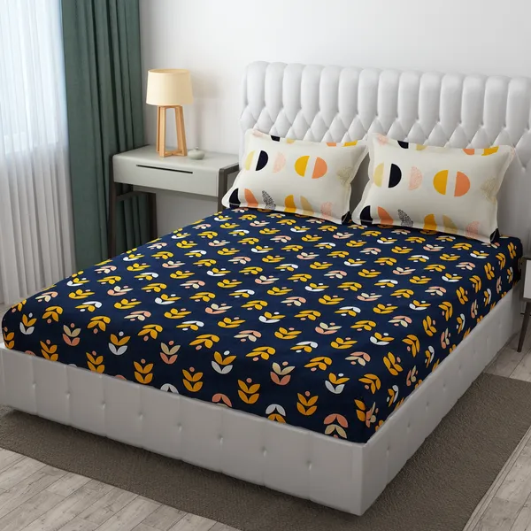 Elastic_Fitted_Bedsheet_with_Two_Pillow_covers_|_Black_Pure_Cotton_King_Size_Bedsheet