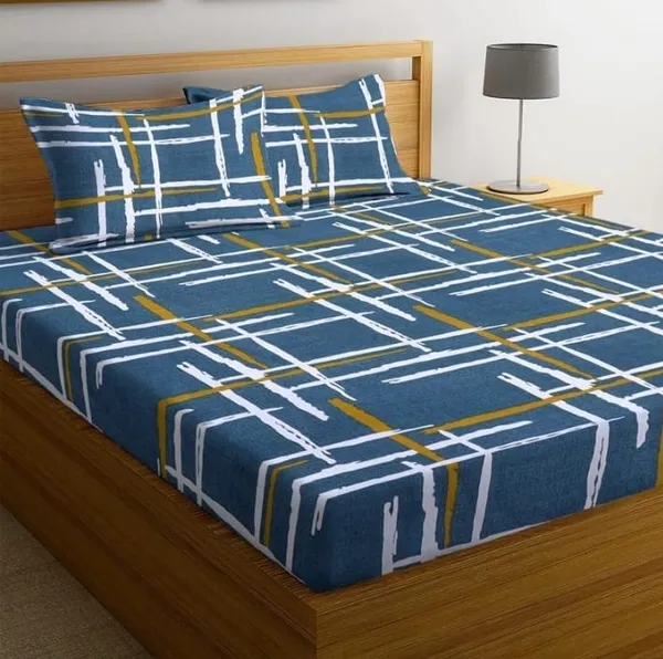 Elastic_Fitted_Bedsheet_with_Two_Pillow_covers_|_Blue_Pure_Cotton_King_Size_Bedsheet