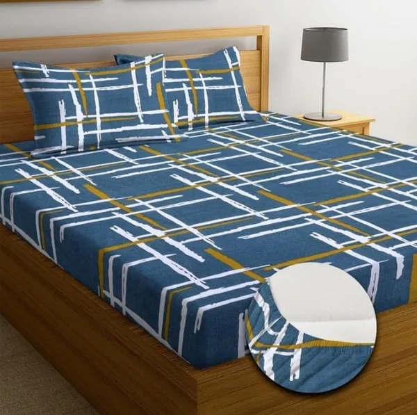 Elastic_Fitted_Bedsheet_with_Two_Pillow_covers_|_Blue_Pure_Cotton_King_Size_Bedsheet