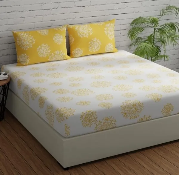 Elastic_Fitted_Bedsheet_with_Two_Pillow_covers_|_Yellow_Pure_Cotton_King_Size_Bedsheet