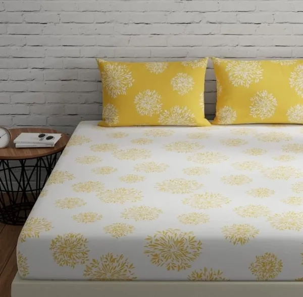 Elastic_Fitted_Bedsheet_with_Two_Pillow_covers_|_Yellow_Pure_Cotton_King_Size_Bedsheet