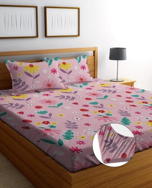 Elastic_Fitted_Bedsheet_with_Two_Pillow_covers_|_Pink_Pure_Cotton_King_Size_Bedsheet