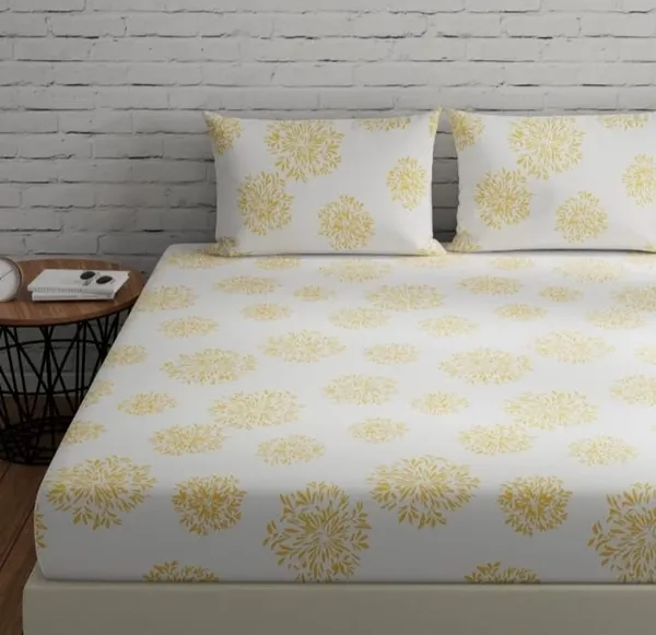 Elastic_Fitted_Bedsheet_with_Two_Pillow_covers_|_Yellow_Pure_Cotton_King_Size_Bedsheet
