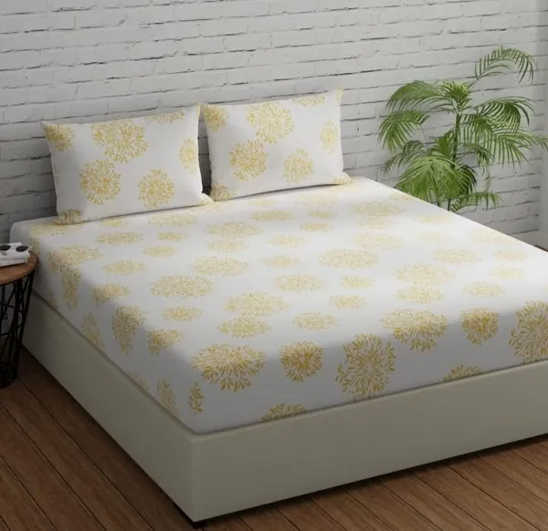 Elastic_Fitted_Bedsheet_with_Two_Pillow_covers_|_Yellow_Pure_Cotton_King_Size_Bedsheet
