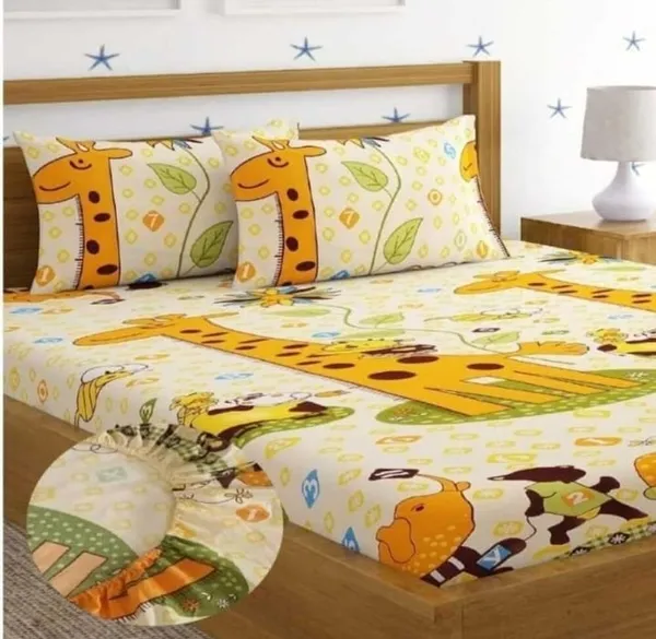 Elastic_Fitted_Bedsheet_with_Two_Pillow_covers_|_Yellow_Pure_Cotton_King_Size_Bedsheet

