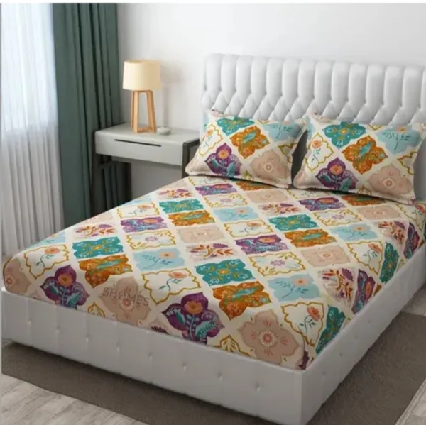 Elastic_Fitted_Bedsheet_with_Two_Pillow_covers_|_Yellow_Pure_Cotton_King_Size_Bedsheet
