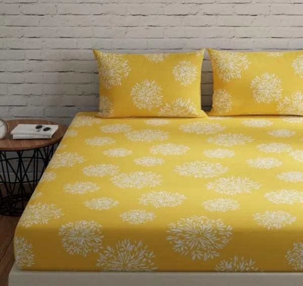 Elastic_Fitted_Bedsheet_with_Two_Pillow_covers_|_Yellow_Pure_Cotton_King_Size_Bedsheet