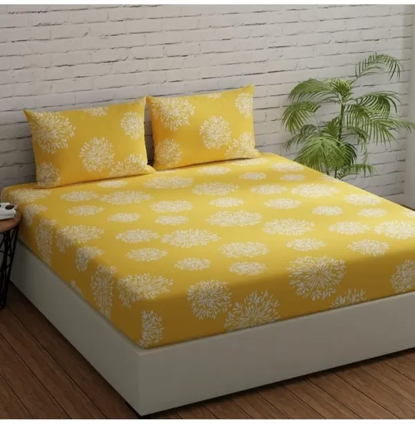 Elastic_Fitted_Bedsheet_with_Two_Pillow_covers_|_Yellow_Pure_Cotton_King_Size_Bedsheet