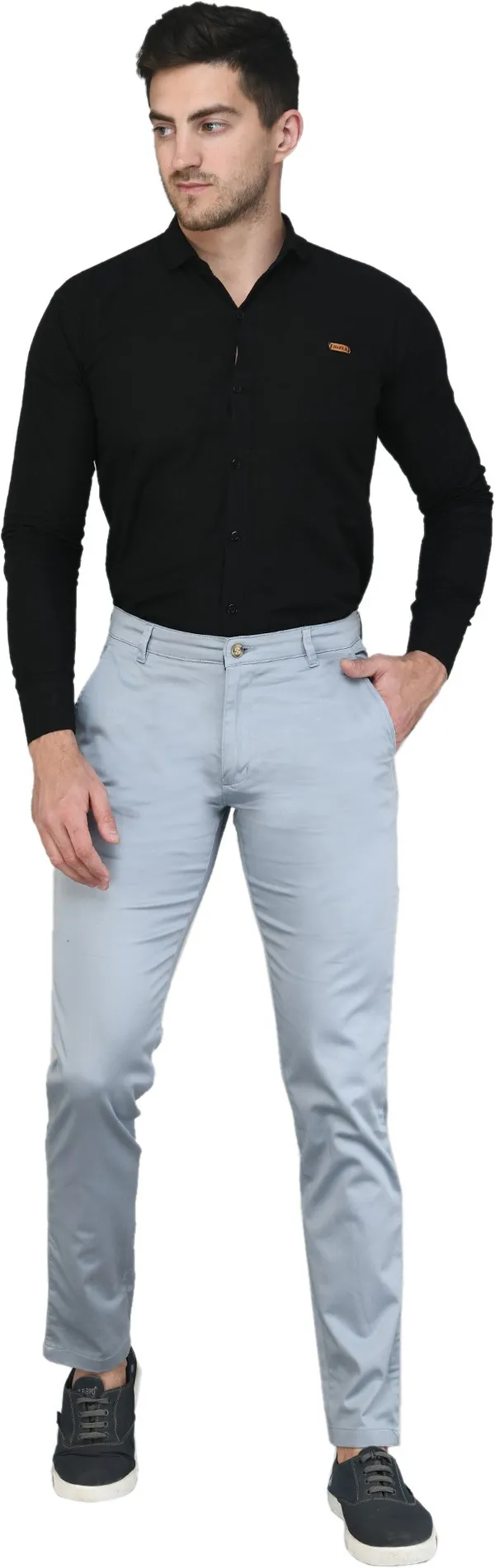 Light_Blue_Slim_Fit_Cotton_Blend_Casual_Zipper_Trouser_For_Men