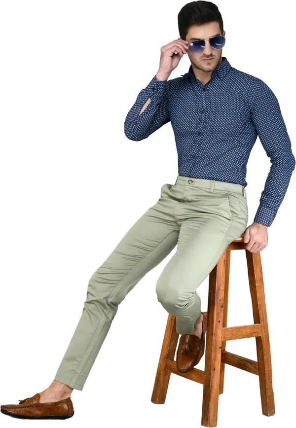 Light_Green_Slim_Fit_Cotton_Blend_Casual_Zipper_Trouser_For_Men