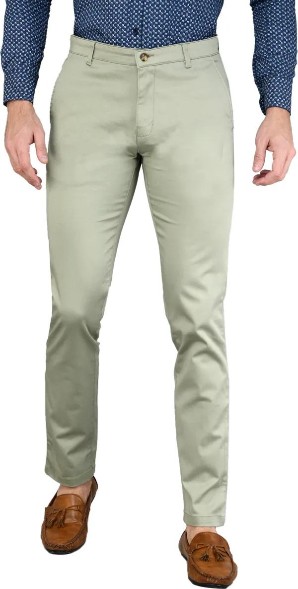 Light_Green_Slim_Fit_Cotton_Blend_Casual_Zipper_Trouser_For_Men