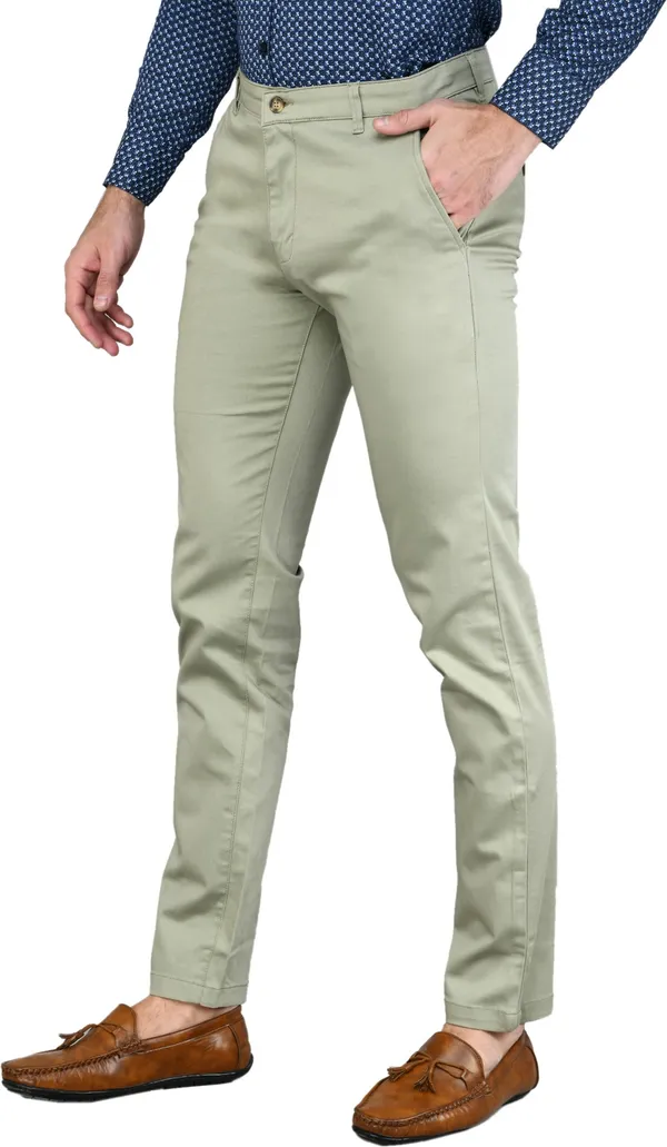 Light_Green_Slim_Fit_Cotton_Blend_Casual_Zipper_Trouser_For_Men