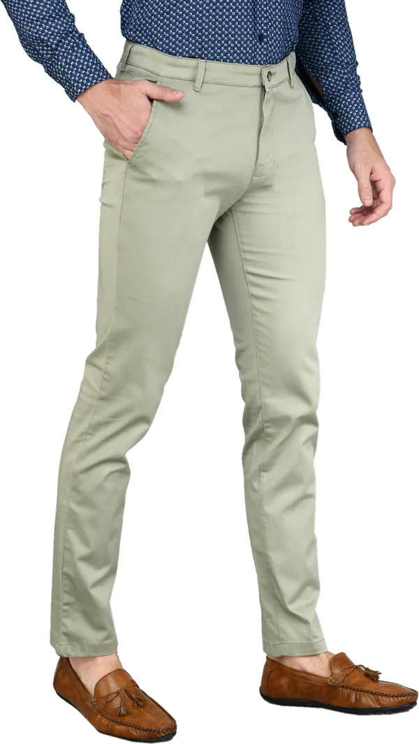 Light_Green_Slim_Fit_Cotton_Blend_Casual_Zipper_Trouser_For_Men