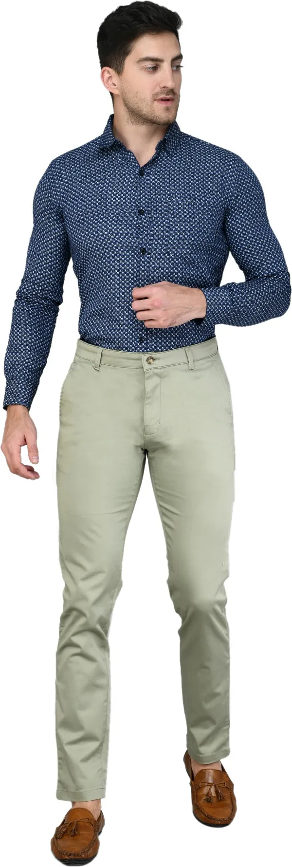 Light_Green_Slim_Fit_Cotton_Blend_Casual_Zipper_Trouser_For_Men