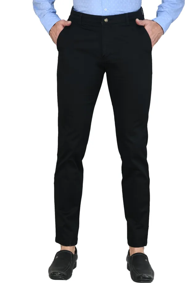 Black_Slim_Fit_Cotton_Blend_Casual_Zipper_Trouser_For_Men