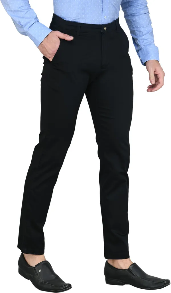 Black_Slim_Fit_Cotton_Blend_Casual_Zipper_Trouser_For_Men
