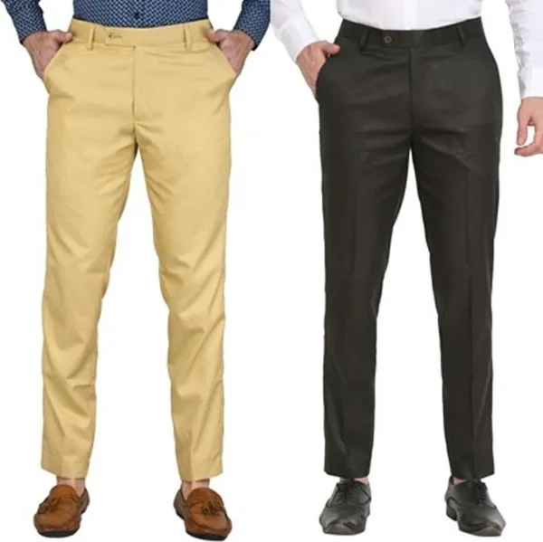 Pack_Of_2_Beige_&_Dark_Green_Viscose_Rayon_Formal_Zipper_Trouser_For_Men_|_Regular_Fit