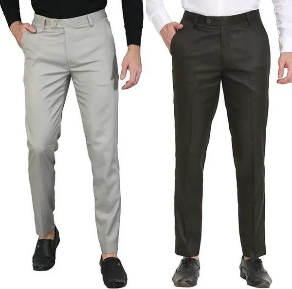 Pack_Of_2_Silver_&_Dark_Green_Viscose_Rayon_Formal_Zipper_Trouser_For_Men_|_Regular_Fit
