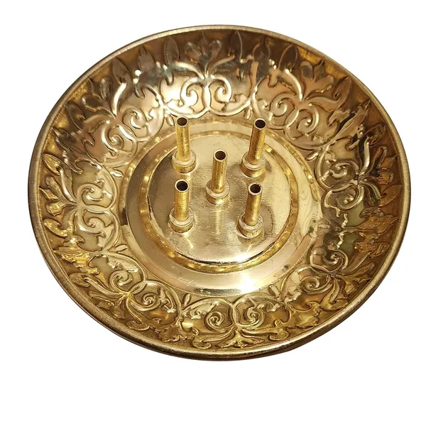 Brass_Incense_Stick_Holder,_Agarbatti_Stand_with_Ash_Catcher,_Gold,_4_Inch,_Best_for_Puja,_Pooja_Room,_Mandir,_Temple,_Home_&_Office_Decoration