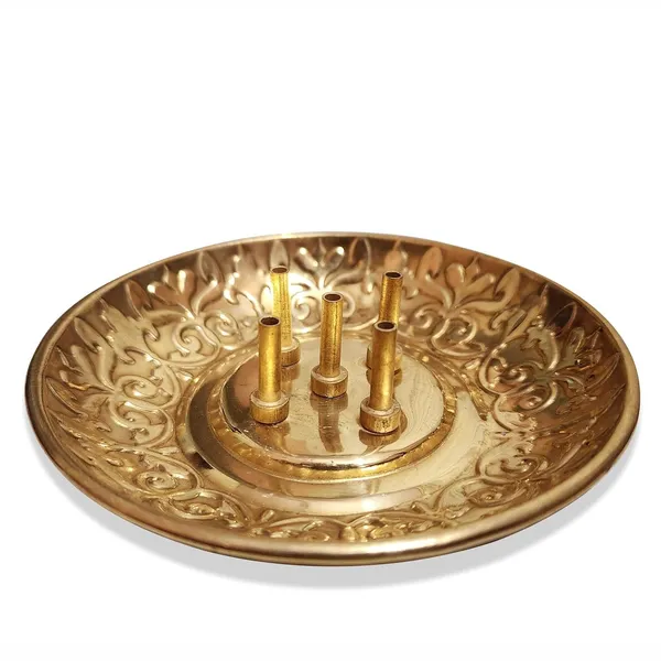 Brass_Incense_Stick_Holder,_Agarbatti_Stand_with_Ash_Catcher,_Gold,_4_Inch,_Best_for_Puja,_Pooja_Room,_Mandir,_Temple,_Home_&_Office_Decoration