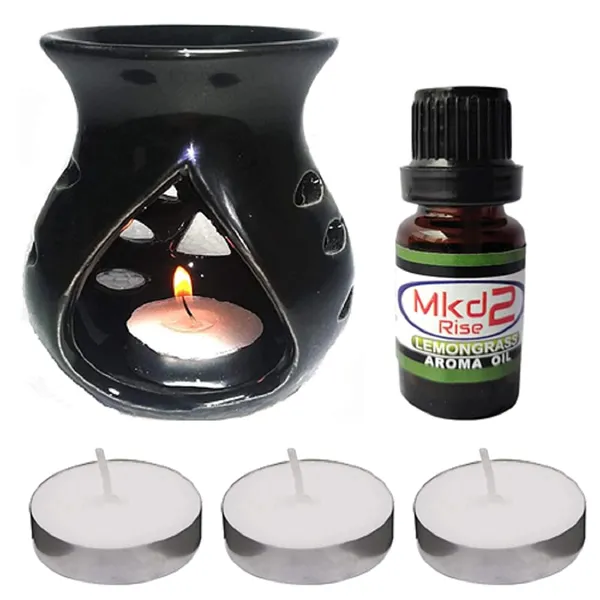 Ceramic_Aroma_Oil_Diffuser_Set_with_10_ml_Lemongrass_Oil,_3_Tealight_Candles_(Black)_for_Fragrance
